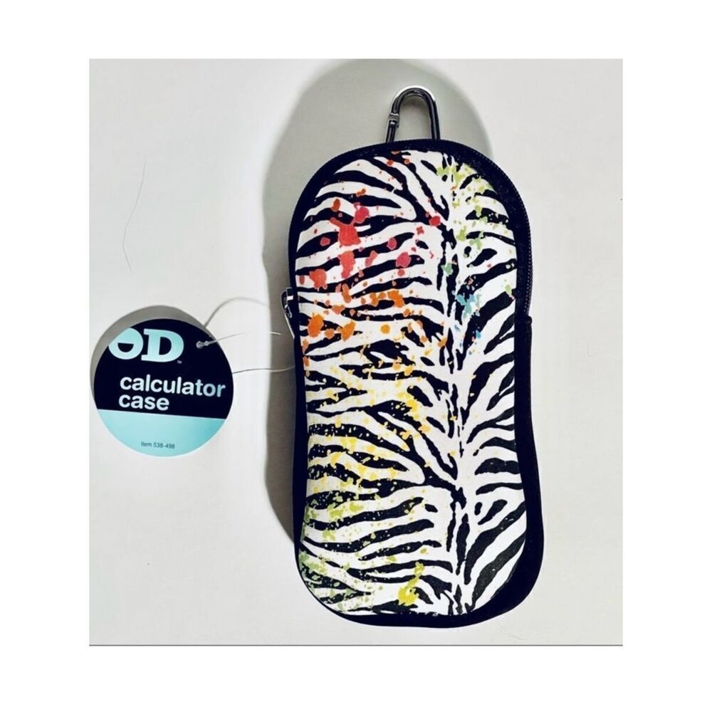 NWT Zebra Padded makeup Brushes Cosmetics Calculator Zippered bag Hanger Clip